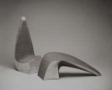 Hoshino Kayoko, pair of arched sculptures with silver glaze and metal file-impressed surfaces, 2011, impressed stoneware with silver glaze, Japanese sculpture, Japanese ceramics, Japanese pottery, Japanese vessel, Japanese contemporary ceramics