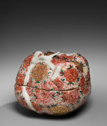 Square furoshiki decorated with floral designs; interior shows white polka dots on a dark blue cobalt glazed ground, 2021 &nbsp; &nbsp; &nbsp; &nbsp; &nbsp; &nbsp;