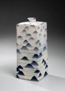 Tree-top patterned, brush-rubbed, neriage (marbleized) rectangular vessel from the series titled Keirin (Beautiful Forest), 1983
