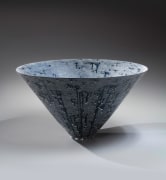Coblat-glazed large conical bowl with small flat base and &quot;silver mist&quot; overglaze, 2019
