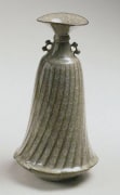 Minegishi Seikō (b. 1952), Eared crackle-glaze celadon swirling bottle with open mouth