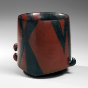 Persimmon-glazed columnar vessel with three protruding hooks, 1987