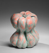 Katsumata Chieko (b. 1950), Biomorphic sculpture in the cinched form of a pumpkin in orange and green