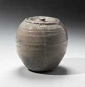 Ishiguro Munemaro, kairagi-glazed, crawling glaze, water jar, 1945-1955, glazed stoneware, Japanese water jar, Japanese mizusashi, mizusashi, Japanese ceramics, Japanese pottery, Japanese contemporary ceramics