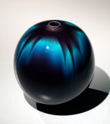 Globular vase with infused deep and light blue kutani glazes, 1998-2000