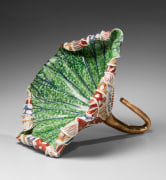 Lotus-shaped sculpture, with geometric and leaf patterning in overglaze polychrome enamels with a gold overglazed stem, 2006