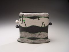 Eared vessel with white gold geometric design: Silver Mountain, 2006