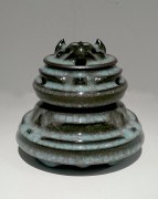 Black crystal-like craquelure celadon-glazed incense burner in the shape of tower, 2018
