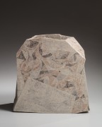 &ldquo;Wind-and-Grass&rdquo;-patterned, sand-treated, faceted sculptural vessel with angled foot and mouth, 1983