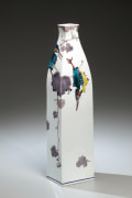 Asymmetrical four-sided tall flattened vase decorated with kingfishers and wild grape vines, 2010