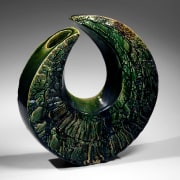 Oribe-glazed comma-shaped vase with textured surface, 2007