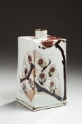 Square vase decorated with camellia designs in iron and copper glazes, ca. 1970