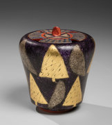 Iro-e (overglaze-enameled) incense burner with pine tree and half-moon patterning, ca. 1994