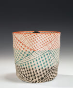 Box with cross-hatched patterning and silver overglaze with matching cover, 2021
