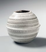 Yagi Akira, Japanese stoneware, Japanese ceramic vessel with black and white slip glazes, ca. 1980, homage to Yagi Kazuo
