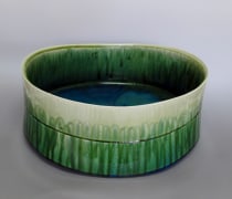 Dripping, gradated green-glazed rounded low vessel, 2018