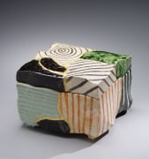 Square covered box of geometric, striped and curvilinear sections, 2005