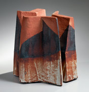 Three thick, folded slabs joined at the center to form a large standing shino-glazed vessel, ca. 1985