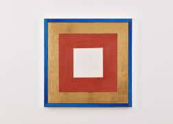 Mary Obering, Blue Border, 1986, Egg tempera, gold leaf, red gilding clay on gessoed panel