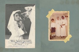 A collage showing a photograph and a card from Ana Maria Jeremias&#039; First Communion, a few years after she arrived in Coimbra, where the Portuguese family that brought her lived, 2024