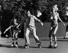 Hugh Hefner and two playmates on a Sunday afternoon party at The Mansion, Silver Gelatin Photograph