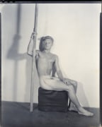 (Male Nude, Seated with Wood Pole), ca. 1940s