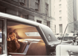 Brigitte Bardot, in backseat of car, wearing a leopard print jacket, 1965, Archival Pigment Print