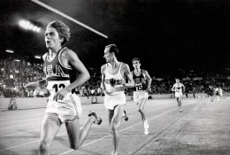 Steve Prefontaine in action during Men&#039;s 5000 Meter race at Neckarstadion, Stuttgart, West Germany, 1970, Silver Gelatin Photograph