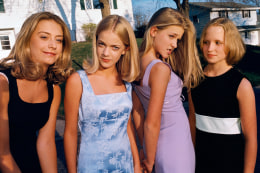 Alli, Annie, Hannah, and Berit, all 13 and members of the popular clique at school, Edina, 1998. A key to gaining popularity, a classmate says, is wearing clothing from one of three brands&mdash;Gap, Abercrombie &amp;amp; Fitch, or J. Crew., 20 x 30 inch - Archival Pigment Print - Ed. of 5