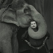 Ram Prakash Singh with his Elephant Shyama, Great Golden Circus, Ahmedabad, India,&nbsp;1990, Silver Gelatin Photograph