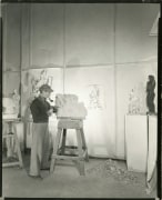 (Sculptor with pipe in studio), n.d.