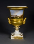 &ldquo;Old Paris&rdquo; Porcelain Crater-Form Vase with Two Views of Philadelphia, about 1830&ndash;32 French Porcelain, painted and gilded, with iron tie-rod for assembly 15 9/16 in. high, 11 1/4 in. diameter (at the top)