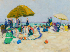 JANE PETERSON (1876&ndash;1965), &quot;Picnic at the Beach,&quot; about 1915. Oil on canvas, 18 x 24 in.