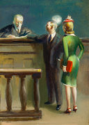 GUY PENE DU BOIS (1885&ndash;1958), &quot;At the Bench,&quot; 1947. Oil on paper board mounted on Masonite, 25 1/2 x 19 in.