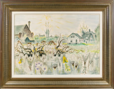CHARLES EPHRAIM BURCHFIELD (1893&ndash;1967), &quot;Cobwebs in Autumn,&quot; 1949. Watercolor on paper, 18 x 25 in. Showing gilded ogee combed frame.