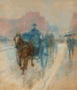 FERNAND HARVEY LUNGREN (1857&ndash;1932), &quot;Carriage in the Rain,&quot; about 1890&ndash;1901. Pastel on paper mounted on card, 22 1/2 x 20 in.