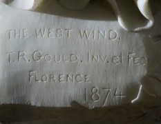 THOMAS RIDGEWAY GOULD (1818&ndash;1881), &quot;The West Wind,&quot; 1874. Marble, 48 in. high. Detail of signature and inscription.
