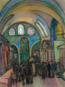 JANE PETERSON (1876&ndash;1965), &quot;The Grand Bazaar, Constantinople,&quot; 1924. Gouache and charcoal on light gray paper, 23 1/4 x 17 3/4 in. Showing gilded and stained frame.