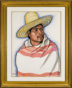 Winold Reiss (1886&ndash;1953), &quot;Indian Man.&quot; Pastel on paper, 25 x 19 in. Showing gilded Modernist frame.