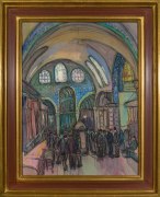 JANE PETERSON (1876&ndash;1965), &quot;The Grand Bazaar, Constantinople,&quot; 1924. Gouache and charcoal on light gray paper, 23 1/4 x 17 3/4 in.