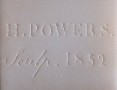 HIRAM POWERS (1805&ndash;1873), Greek Slave, 1852. Marble, 15 in. high. Detail of signature, date, and inscription on the back of truncation.