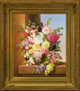 Image of Adelheid Dietrich's An Arrangement of Double Hollyhocks, oil on canvas, 26 1/2 x 22 inches, painted in 1878