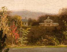 THOMAS COLE (1801&ndash;1848), &quot;View of Featherstonhaugh Estate Near Duanesburg, New York,&quot; 1826. Oil on canvas, 34 x 48 in. Detail of outbuildings at upper right.