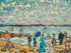 MAURICE PRENDERGAST (1858&ndash;1924), &quot;Figures on the Pier,&quot; about 1907&ndash;10. Oil on wood panel, 10 1/8 x 13 1/2 in.