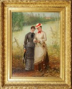 THOMAS HICKS (1823&ndash;1890), &quot;The Sisters,&quot; 1874. Oil on canvas, 27 1/8 x 20 1/8 in. Showing period gilded cove frame.