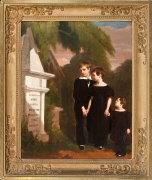 GEORGE WHITING FLAGG (1816&ndash;1897), &quot;The Durand Children,&quot; 1833. Oil on wood panel, 31 x 24 7/8 in. Showing gilded cove frame with decorated corners.