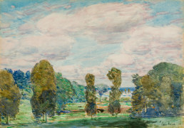 CHILDE HASSAM (1859&ndash;1935), &quot;Landscape, New Hampshire,&quot; 1906. Watercolor on paper, 13 3/4 x 19 3/4 in.
