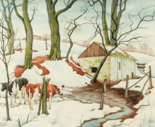 ZAMA VANESSA HELDER (1903&ndash;1968), Red Earth and Spotted Cows, about 1942. Watercolor on paper, 17 3/4 x 21 1/2 in.