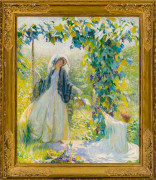 PHILIP LESLIE HALE (1865&ndash;1931), &quot;Autumn Fruits,&quot; about 1911&ndash;12. Oil on canvas, 30 x 25 in. Showing gilded American Impressionst frame with carved corners.