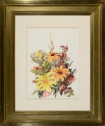 CHARLES DEMUTH (1883&ndash;1935), &quot;Garden Flowers,&quot; 1933. Watercolor on paper, 13 7/8 x 10 in. Showing gilded Modernist frame.